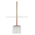 10 tine tooth steel stable manure fork with wood handle